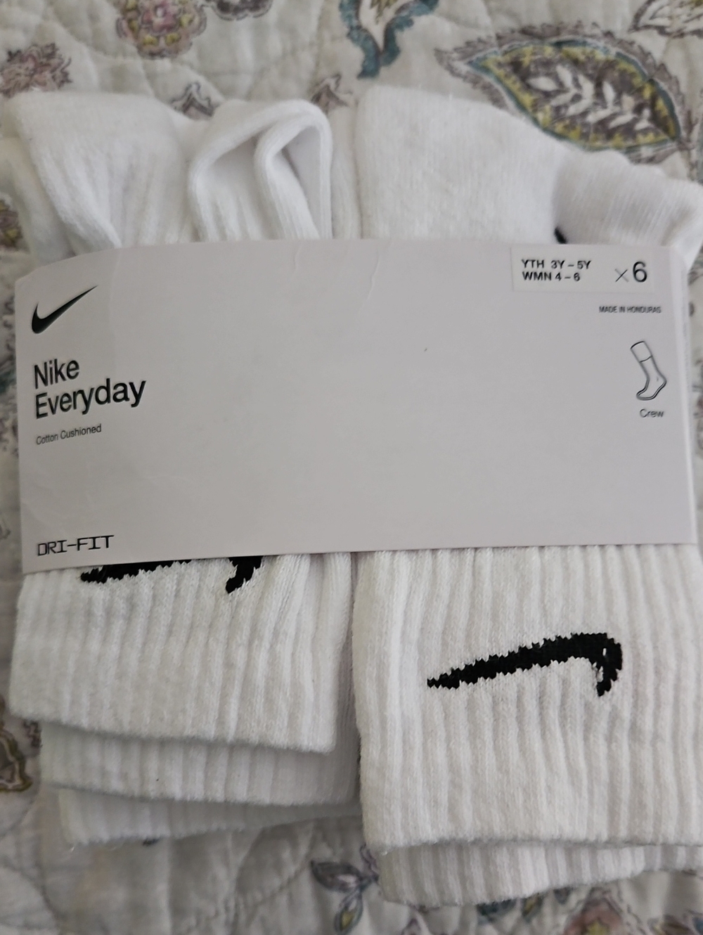 Nike White Crew Athletic Socks with Black Swoosh (6 Pack)